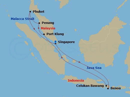 Celebrity Millennium - 11 Night - Bali, Malaysia & Thailand - Celebrity Millennium - Starting in Singapore, Benoa, Bali, Indonesia, Celukan Bawang, Indonesia, Port Klang, Malaysia,.. itinerary map