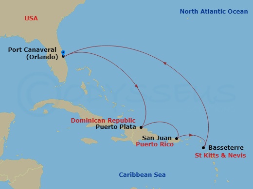 Celebrity Apex - 7 Night - St. Kitts, San Juan & Puerto Plata - Celebrity Apex - Starting in Orlando (Port Canaveral), Fl, Puerto Plata, Dominican Republic, San Juan, Puerto R.. itinerary map