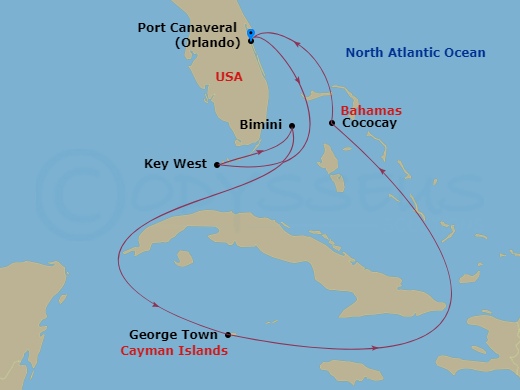 Celebrity Apex - 7 Night - Key West, Cayman & Perfect Holiday - Celebrity Apex - Starting in Orlando (Port Canaveral), Fl, Key West, Florida, Bimini, Bahamas, George Town, Gra.. itinerary map