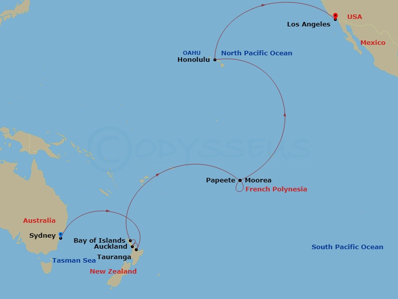 Discovery Princess - 25 Night - Tahiti, Hawaii & South Pacific Crossing - Discovery Princess - Starting in Sydney AU, Tauranga, New Zealand, Auckland, New Zealand, Bay of Islands,.. itinerary map