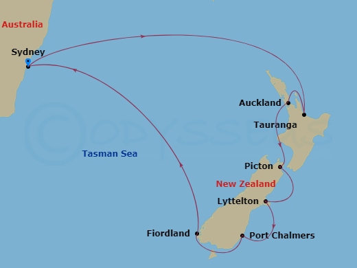 Discovery Princess - 13 Night - New Zealand - Discovery Princess - Starting in Sydney AU, Tauranga, New Zealand, Auckland, New Zealand, Picton, New Zealand, Christchurch (Lyttelto.. itinerary map
