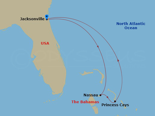 Carnival Elation - 5 Night - Bahamas - Carnival Elation - Starting in Jacksonville, FL, Nassau, Bahamas, Princess Cays, the Bahamas, Jacksonville, FL itinerary map