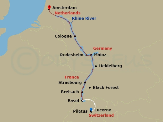 Avalon View Cruise Tours - 9 Night - Christmastime On the Romantic Rhine with in Lucerne (Northbound) - Avalon View Cruise Tours - Starting in Lucerne, Switzerland, Lucerne, Lucerne / S.. itinerary map
