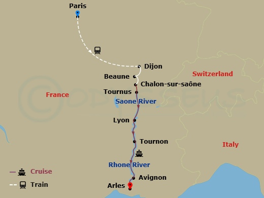 Avalon Poetry II Cruise Tours - 9 Night - Burgundy & Provence with in Paris (Southbound) - Avalon Poetry II Cruise Tours - Starting in Paris, France, Paris, Paris / Lyon (Embarkation), Lyon,.. itinerary map