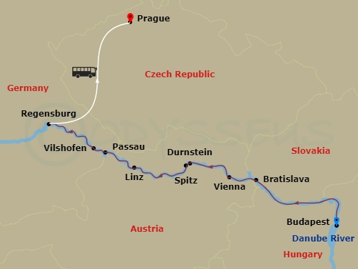 AmaMagna Cruise Tours - 12 Night - Magna On the Danube (Christmas) with Budapest Pre-Cruise, Prague Post-Cruise - AmaMagna Cruise Tours - Starting in Budapest, Bratislava, Vienna, Du.. itinerary map