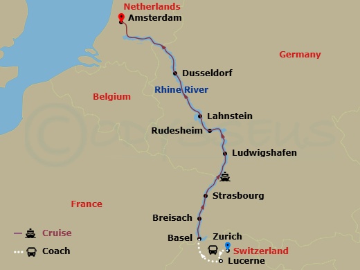 AmaViola Cruise Tours - 11 Night - Christmas Markets On the Rhine with Zurich, Lake Lucerne Pre-Cruise - AmaViola Cruise Tours - Starting in Zurich, Lucerne, Basel, Breisach, Strasbo.. itinerary map
