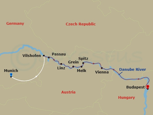 AmaMagna Cruise Tours - 11 Night - Magna On the Danube (Wine Cruise) with Munich Pre-Cruise and Budapest Post-Cruise - AmaMagna Cruise Tours - Starting in Munich, Vilshofen, Passau,.. itinerary map