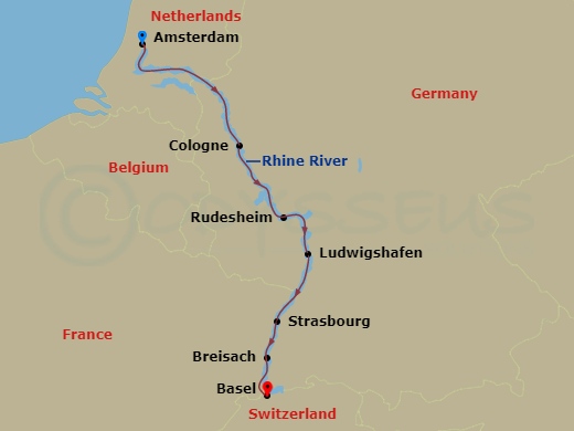 AmaCerto - 7 Night - Captivating Rhine (Festive Delights) - AmaCerto - Starting in Amsterdam, Cologne, Dusseldorf, Rhine Gorge, Rudesheim, Ludwigshafen, Strasbourg, Brei.. itinerary map