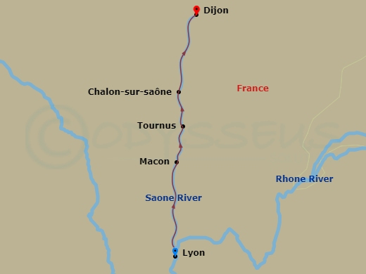 AmaCello - 7 Night - Flavors of Burgundy - AmaCello - Starting in Lyon, Macon, Tournus, Chalon-sur-Saone, Seurre, Port of Dijon itinerary map