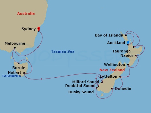 Seven Seas Explorer - 15 Night - New Zealands Coastal Gems - Seven Seas Explorer - Starting in Auckland, Bay of Islands, Rotorua (Tauranga), Napier, Wellington, Christchurch (Lytte.. itinerary map