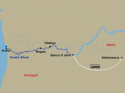 Viking Helgrim - 7 Night - Douro's Valleys & Vineyards - Viking Helgrim - Starting in Porto, Regua, Pinhao, Scenic Sailing Douro River, Barca dAlva, Salamanca, Pinhao, Regua,.. itinerary map