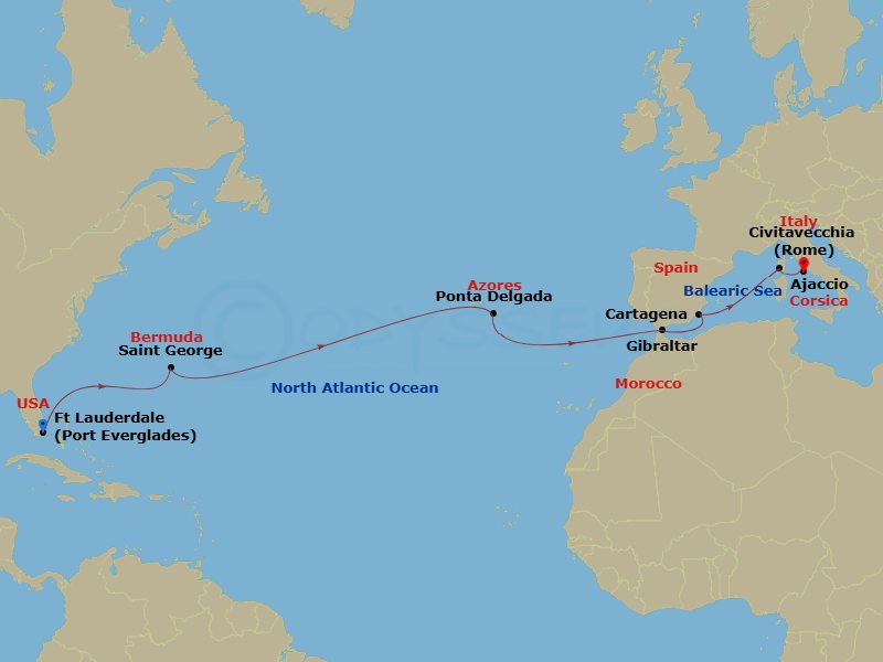 Enchanted Princess - 15 Night - Western Mediterranean Passage - Enchanted Princess - Starting in Fort Lauderdale, Florida, Bermuda, Azores Islands (Ponta Delgada), Portugal, Gibra.. itinerary map