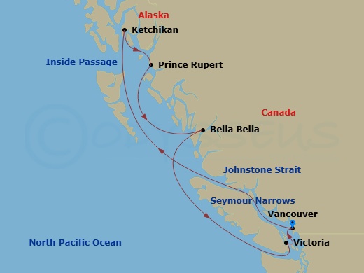 HAL Nieuw Amsterdam - 6 Night - Great Bear Rainforest - HAL Nieuw Amsterdam - Starting in Vancouver, BC, CA, Scenic Cruising the Inside Passage, Ketchikan, Alaska, Prince Rupert, B.. itinerary map