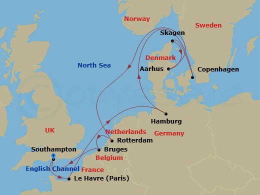 Majestic Princess - 12 Night - Oktoberfest European Capitals - Majestic Princess - Starting in Southampton (for London), England, Le Havre (for Paris / Normandy), France, Hamburg.. itinerary map