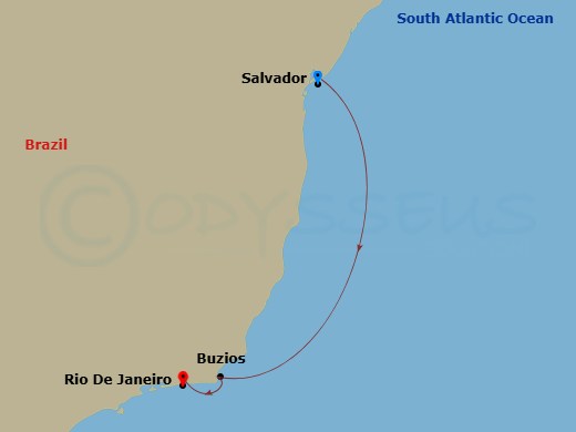 MSC Armonia - 3 Night - Msc Grand Voyages - MSC Armonia - Starting in Salvador, Brazil, Buzios, Brazil, Rio De Janeiro, Brazil itinerary map