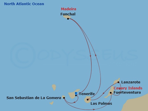 Costa Fortuna - 7 Night - Western Mediterranean from S. Cruz De Tenerife - Costa Fortuna - Starting in Santa Cruz de Tenerife, San Sebastian de la Gomera, Fuerteventura, Arre.. itinerary map