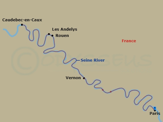 Viking Fjorgyn - 7 Night - Paris & the Heart of Normandy - Viking Fjorgyn - Starting in Paris, Vernon, Scenic Sailing Seine River, Caudebec-en-Caux, Rouen, Les Andelys, Paris itinerary map