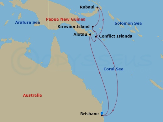 Carnival Luminosa - 11 Night - Journeys - Papua New Guinea - Carnival Luminosa - Starting in Brisbane, Australia, Alotau, Papua New Guinea, Conflict Islands, Rabaul, Papua New Gu.. itinerary map