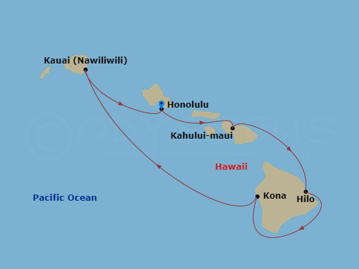 NCL Pride of America - 7 Night - Hawaii Hnl Inter Island - NCL Pride of America - Starting in Honolulu, Hi, Kahului, Maui, Hi, Hilo, Hi, Kona, Hi, Nawiliwili, Kauai, Hawaii, Cruise.. itinerary map