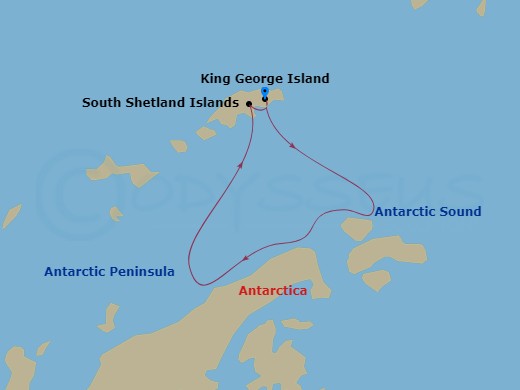 Silver Endeavour - 8 Night - King George Island to King George Island - Silver Endeavour - Starting in King George Island, Antarctic Sound, Antarctic Peninsula, South Shetland I.. itinerary map