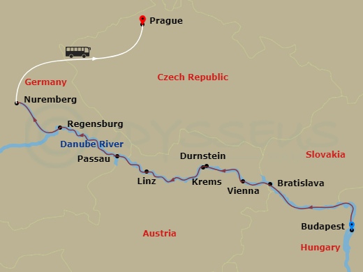 Scenic Crystal - 12 Night - Danube in Depth with Prague - Scenic Crystal - Starting in Budapest, Bratislava, Vienna, Krems / Durnstein, Linz, Passau, Regensburg, Nuremberg, Nu.. itinerary map