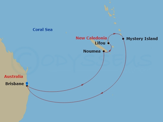 Carnival Luminosa - 7 Night - Vanuatu & New Caledonia - Carnival Luminosa - Starting in Brisbane, Australia, Noumea, New Caledonia, Lifou, New Caledonia, Mystery Island, Vanuatu,.. itinerary map