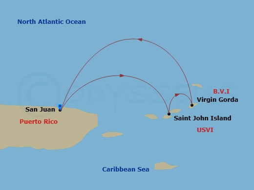 Ilma - 3 Night - San Juan / San Juan - Ilma - Starting in San Juan, St John VI, Virgin Gorda, San Juan itinerary map