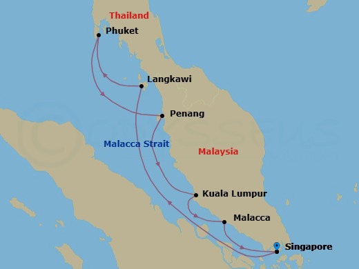 7 Night - Singapore / Singapore - Luminara - Starting in Singapore, Langkawi, Phuket, Penang, Kuala Lumpur, Malacca, Singapore itinerary map