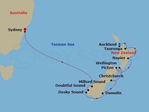 Celebrity Solstice - 13 Night - Best of New Zealand Cruise - Celebrity Solstice - Starting in Auckland, New Zealand, Tauranga, New Zealand, Napier, New Zealand, Picton, New Zealan.. itinerary map