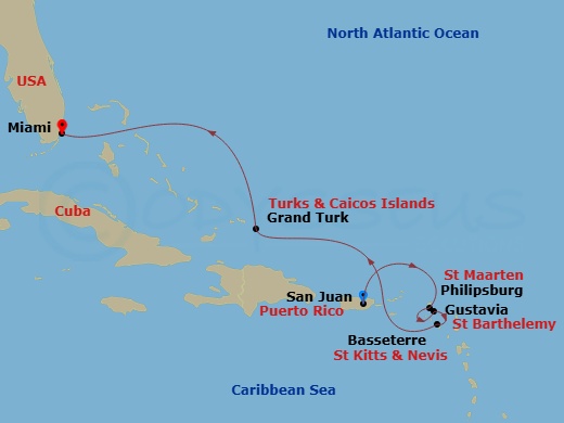 EXPLORA III - 7 Night - A Journey Into Tropical Marvels & Enchanting Coastal Discovery - EXPLORA III - Starting in San Juan, St Maarten / Philipsburg, Gustavia, Basseterre,.. itinerary map