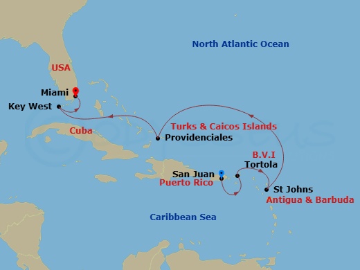 EXPLORA III - 7 Night - A Journey of Sun-Hazed Island Enchantment & Caribbean Treasures - EXPLORA III - Starting in San Juan, Tortola / Road Town, St Johns AG, Antigua, Pro.. itinerary map