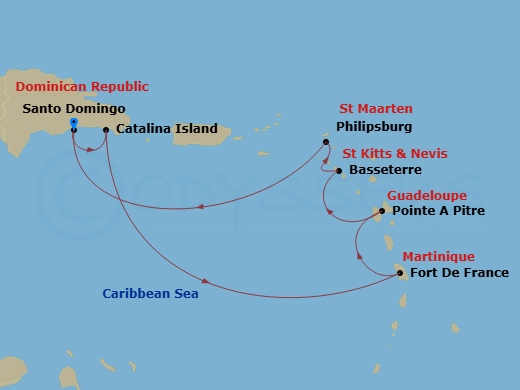 Costa Fascinosa - 7 Night - Western Caribbean from Santo Domingo - Costa Fascinosa - Starting in Santo Domingo, Catalina Island, Fort-de-France, Pointe-a-Pitre, Basseterre, St.. itinerary map