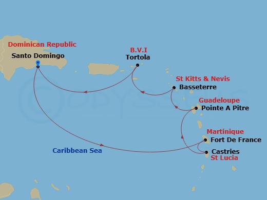 Costa Fascinosa - 7 Night - Western Caribbean from Santo Domingo - Costa Fascinosa - Starting in Santo Domingo, Fort-de-France, St Lucia Castries, Pointe-a-Pitre, Basseterre, T.. itinerary map