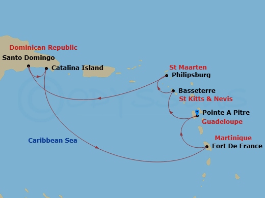 Costa Fascinosa - 7 Night - Western Caribbean from Pointe a Pitre - Costa Fascinosa - Starting in Pointe-a-Pitre, Basseterre, St Maarten (Philipsburg), Santo Domingo, Catalina.. itinerary map