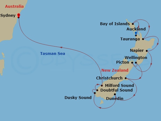 Celebrity Edge - 11 Night - New Zealand Cruise - Celebrity Edge - Starting in Auckland, New Zealand, Bay of Islands, New Zealand, Tauranga, New Zealand, Napier, New Zealand, P.. itinerary map