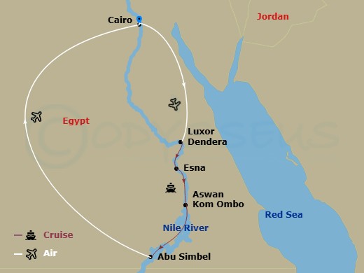 Oberoi Philae Cruise Tours - 11 Night - Passage Through Egypt - Oberoi Philae Cruise Tours - Starting in Cairo, Egypt, Cairo / Pyramids / Sphinx / Grand Egyptian Museum, Cairo / Antiquiti.. itinerary map