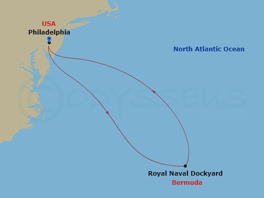 NCL Norwegian Pearl - 5 Night - Bermuda-Philadelphia - NCL Norwegian Pearl - Starting in Philadelphia, Pa, Royal Naval Dockyard, Bermuda, Philadelphia, Pa itinerary map