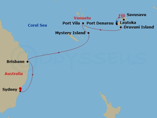 NCL Norwegian Spirit - 11 Night - South Pacific - NCL Norwegian Spirit - Starting in Lautoka, Fiji, Denarau, Fiji, Savusavu, Fiji, Dravuni, Fiji, Port Vila, Vanuatu, Mystery Island,.. itinerary map