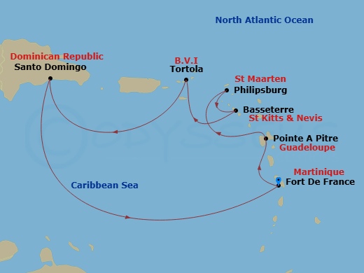 Costa Favolosa - 7 Night - Western Caribbean from Fort De France - Costa Favolosa - Starting in Fort-de-France, Pointe-a-Pitre, St Maarten (Philipsburg), Basseterre, Tortola (.. itinerary map