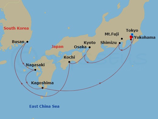 Celebrity Millennium - 12 Night - Best of Japan - Gion Festival - Celebrity Millennium - Starting in Tokyo, Japan, Mount Fuji (Shimizu), Japan, Kyoto (Osaka), Japan, Kochi, Japan, B.. itinerary map