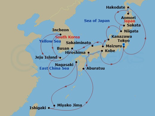 Crystal Symphony - 23 Night - Asia and Asia Pacific Roundtrip from Tokyo - Crystal Symphony - Starting in Tokyo, Hakodate (Hokkaido), Aomori, Sakata, Niigata, Kanazawa, Maizuru,.. itinerary map