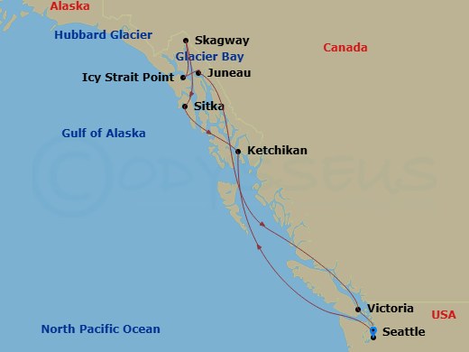 NCL Norwegian Joy - 9 Night - Alaska - Seattle - NCL Norwegian Joy - Starting in Seattle, Wa, Ketchikan (Ward Cove), Ak, Sitka, Ak, Skagway, Ak, Icy Strait Point, Ak, Cruise Glac.. itinerary map