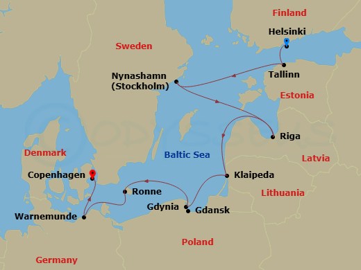 NCL Norwegian Jewel - 9 Night - Europe - Baltic - NCL Norwegian Jewel - Starting in Helsinki, Finland, Tallinn, Estonia, Nynashamn / Stockholm, Sweden, Riga, Latvia, Klaipeda, Lith.. itinerary map