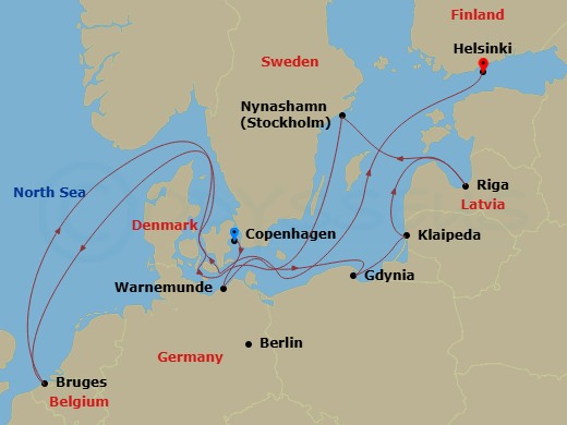 NCL Norwegian Jewel - 7 Night - Europe - Baltic - NCL Norwegian Jewel - Starting in Copenhagen, Denmark, Warnemunde / Berlin, Germany, Gdynia / Gdansk, Poland, Klaipeda, Lithuania,.. itinerary map