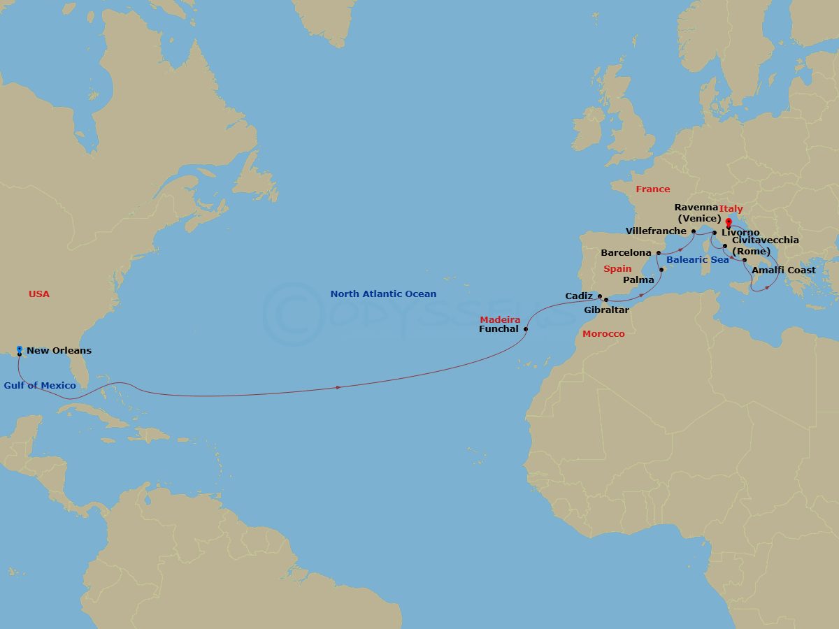 NCL Norwegian Gem - 19 Night - Repo - Transatlantic - NCL Norwegian Gem - Starting in New York City, Ny, Funchal, Portugal, Cadiz / Seville, Spain, Gibraltar, Palma Majorca, Spai.. itinerary map