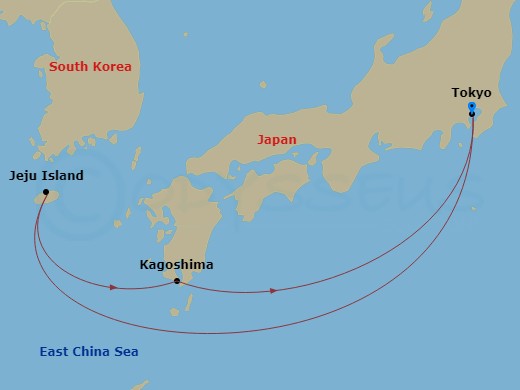MSC Bellissima - 5 Night - Far East - MSC Bellissima - Starting in Tokyo, Japan, Gangjeong / Jeju Island, South Korea, Kagoshima, Japan, Tokyo, Japan itinerary map
