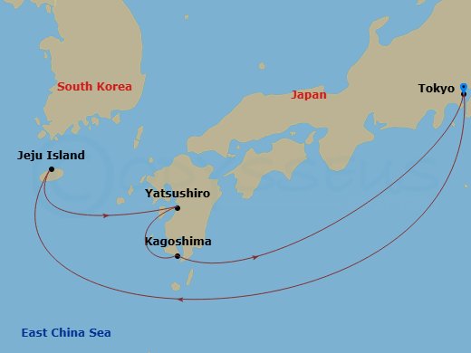 MSC Bellissima - 6 Night - Far East - MSC Bellissima - Starting in Tokyo, Japan, Gangjeong / Jeju Island, South Korea, Yatsushiro / Kumamoto, Japan, Kagoshima, Japan, Tokyo, J.. itinerary map