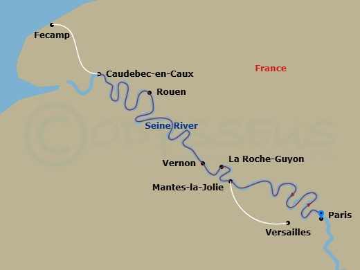 S.S. Joie de Vivre - 7 Night - Magical Parisian Holiday - S.S. Joie de Vivre - Starting in Paris, Paris, Mantes-la-Jolie (Versailles), Rouen, Rouen, Caudebec en Caux (Fecamp), Ver.. itinerary map