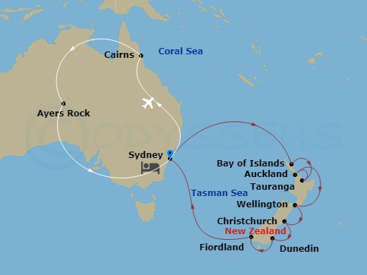 Discovery Princess Cruise Tours - 21 Night - Ultimate Australia - Tour 40 - Discovery Princess Cruise Tours - Starting in Sydney AU, Bay of Islands, New Zealand, Tauranga, New Zealand, Aucklan.. itinerary map