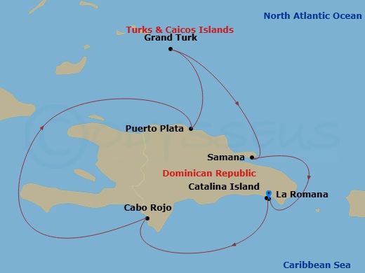 Costa Fascinosa - 7 Night - Caribbean Roundtrip from La Romana - Costa Fascinosa - Starting in Casa De Campo / La Romana, Catalina Island, Cabo Rojo, Puerto Plata, Dominican Re.. itinerary map